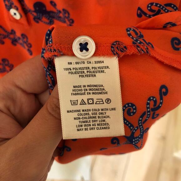 Anthropologie Maeve EUC Women's Orange Ruffle Sleeveless Octopus Blouse Size 2 - Picture 4 of 6